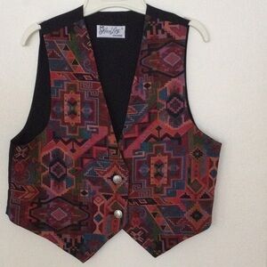Colorful Ann Loy Vest size M.   With.Indian nickel buttons  NWOT. 395